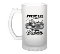 Planetee Verre à Bière J’peux pas je suis Berrichon | Chope Givrée en Verre Trempé 470 ml à Anse Recto Verso | Apéro Bar Bistrot Match | Cadeau Homme Anniversaire Fête des Pères