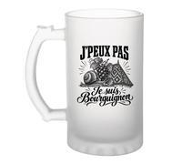 Planetee Verre à Bière J’peux pas je suis Bourguignon | Chope Givrée en Verre Trempé 470 ml à Anse Recto Verso | Apéro Bar Bistrot Match | Cadeau Homme Anniversaire Fête des Pères