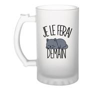 Planetee Verre à Bière Je le ferai demain | Chartreux | Chope Givrée en Verre Trempé 470 ml à Anse Recto Verso | Apéro Bar Bistrot Match | Cadeau Homme Fête des Pères | Humour Flemme Paresseux