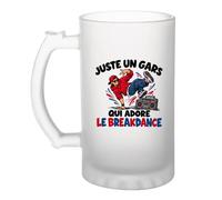 Planetee Verre à Bière Juste un gars qui adore le breakdance | Chope Givrée en Verre Trempé 470 ml à Anse Recto Verso | Apéro Bar Bistrot Match | Cadeau Breakdancer Homme Anniversaire Fête des Pères