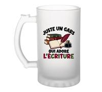 Planetee Verre à Bière Juste un gars qui adore l'écriture | Chope Givrée en Verre Trempé 470 ml à Anse Recto Verso | Apéro Bar Bistrot Match | Cadeau Écrivain Homme Anniversaire Fête des Pères