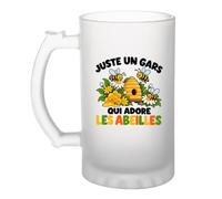 Planetee Verre à Bière Juste un gars qui adore les abeilles | Chope Givrée en Verre Trempé 470 ml à Anse Recto Verso | Apéro Bar Bistrot Match | Cadeau Apiculteur Homme Anniversaire Fête des Pères