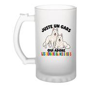 Planetee Verre à Bière Juste un gars qui adore les bergers blancs suisses | Chope Givrée en Verre Trempé 470 ml à Anse Recto Verso | Apéro Bar Bistrot Match
