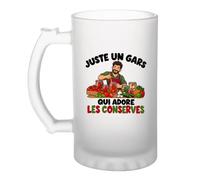 Planetee Verre à Bière Juste un gars qui adore les conserves | Chope Givrée en Verre Trempé 470 ml à Anse Recto Verso | Apéro Bar Bistrot Match | Cadeau Cuisinier Homme Anniversaire Fête des Pères