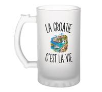 Planetee Verre à Bière La Croatie c’est la vie | Chope Givrée en Verre Trempé 470 ml à Anse Recto Verso | Apéro Bar Bistrot Match | Cadeau Voyageur Voyageuse Homme Anniversaire Fête des Pères