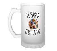 Planetee Verre à Bière Le Bagad c’est la vie | Chope Givrée en Verre Trempé 470 ml à Anse Recto Verso | Apéro Bar Bistrot Match | Cadeau Sonneur Sonneuse Homme Anniversaire Fête des Pères