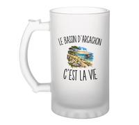 Planetee Verre à Bière Le Bassin d’Arcachon c’est la vie | Chope Givrée en Verre Trempé 470 ml à Anse Recto Verso | Apéro Bar Bistrot Match | Cadeau Homme Anniversaire Fête des Pères