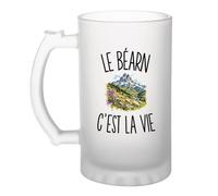 Planetee Verre à Bière Le Béarn c’est la vie | Chope Givrée en Verre Trempé 470 ml à Anse Recto Verso | Apéro Bar Bistrot Match | Cadeau Béarnais Béarnaise Homme Anniversaire Fête des Pères