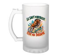Planetee Verre à Bière Le saut d'obstacles c'est ma thérapie | Chope Givrée en Verre Trempé 470 ml à Anse Recto Verso | Apéro Bar Bistrot Match | Cadeau Homme Anniversaire Fête des Pères