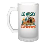 Planetee Verre à Bière Le whisky c'est ma thérapie | Chope Givrée en Verre Trempé 470 ml à Anse Recto Verso | Apéro Bar Bistrot Match | Cadeau Homme Anniversaire Fête des Pères