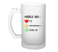 Planetee Verre à Bière Modèle 1931 : +1 Performance++ Level up Png support | Chope Givrée en Verre Trempé 470 ml à Anse Recto Verso | Apéro Bar Bistrot Match