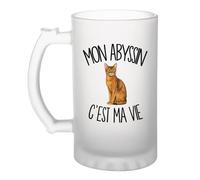 Planetee Verre à Bière Mon Abyssin c'est ma vie | Chope Givrée en Verre Trempé 470 ml à Anse Recto Verso | Apéro Bar Bistrot Match | Cadeau Propriétaire Chat Homme Anniversaire Fête des Pères