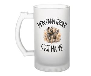 Planetee Verre à Bière Mon Cairn Terrier c'est ma vie | Chope Givrée en Verre Trempé 470 ml à Anse Recto Verso | Apéro Bar Bistrot Match | Cadeau Propriétaire Chien Homme Anniversaire Fête des Pères