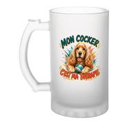 Planetee Verre à Bière Mon cocker c'est ma thérapie | Chope Givrée en Verre Trempé 470 ml à Anse Recto Verso | Apéro Bar Bistrot Match | Cadeau Homme Anniversaire Fête des Pères