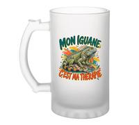 Planetee Verre à Bière Mon iguane c'est ma thérapie | Chope Givrée en Verre Trempé 470 ml à Anse Recto Verso | Apéro Bar Bistrot Match | Cadeau Homme Anniversaire Fête des Pères