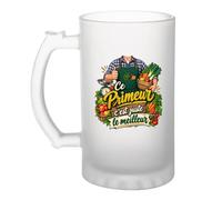 Planetee Verre à Bière Primeur C'est juste le Meilleur Métier | Chope Givrée en Verre Trempé 470 ml à Anse Recto Verso | Apéro Bar Bistrot Match | Cadeau Homme Anniversaire Fête des Pères