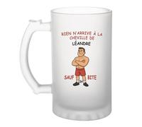 Planetee Verre à Bière Rien n'arrive à la cheville de Léandre sauf sa bite Png support | Chope Givrée en Verre Trempé 470 ml à Anse Recto Verso | Apéro Bar Bistrot Match