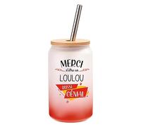 Planetee Verre Cocktail Merci Loulou Génial | Idée Cadeau Verre à Eau avec Paille