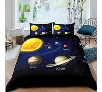 Planètes Housse de Couette 140x200cm Galaxy Space housse de couette pour Enfants Garçons et Filles Cosmic Ensemble de Literie Education Planet Orbit Decoration Parure de Lit Système Solaire literie
