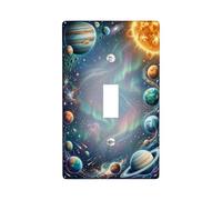 Planètes Plaque murale décorative en plastique bleu taille standard pour interrupteur simple, motif étoiles cosmiques, galaxie N/A