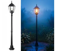 Planetitaly Lampadaire de jardin modèle New York, 1 douille E27, éclairage extérieur, cour, allée, villa, étanche, style vintage, couleur noire, hauteur : 180 cm, alimentation 230 V