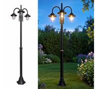Planetitaly Lampione da Giardino a 3 Luci E27, Altezza Regolabile 200cm, Design Vintage a Lanterna, Impermeabile IP54, Struttura Telescopica per Esterno, Vialetto, Cortile, Alimentazione 230V (Noir)