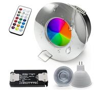Planetitaly Spot encastrable LED 6 W 12 V chromothérapie IP65 pour cabine de douche, bain turc, lampe GU5.3 RGB 3000 K 6000 K, télécommande IR (Couleur Argent chromé, Lumière RGBW+3000 K)