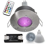 Planetitaly Spot encastrable LED 6 W 12 V chromothérapie IP65 pour cabine de douche, salle de bain, hammam, lampe GU5.3 RGB 3000 K 6000 K, télécommande IR (Couleur Argenté Brossé, Lumière RGBW+6000 K)
