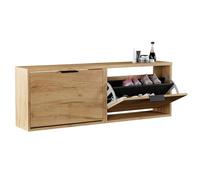 Planetmöbel 2 x Meuble à Chaussures étroit avec 1 Porte, étagère à Chaussures Peu encombrante avec 2 tablettes, Rangement Chaussures pour entrée, Couloir, vestiaire 60 x 23 x 42,5 cm, chêne doré