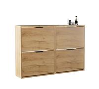 Planetmöbel 2 x Meuble à Chaussures étroit avec 2 Portes, étagère à Chaussures Peu encombrante avec 4 tablettes, Rangement Chaussures pour entrée, Couloir, vestiaire 60 x 23 x 80,5 cm, chêne doré