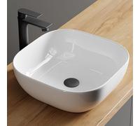 Planetmöbel Aquil Deluxe Lavabo carré, à poser, pour salle de bain et WC d'invités, sans trou de robinetterie et trop-plein, blanc, 42,5 x 42,5 x 14 cm