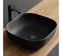 Planetmöbel Aquil Deluxe Lavabo carré, à poser, pour salle de bain et WC d'invités, sans trou de robinetterie et trop-plein, noir mat, 42,5 x 42,5 x 14 cm