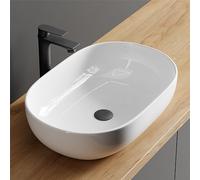 Planetmöbel Aquil Deluxe Lavabo ovale, à poser, pour salle de bain et WC d'invités, sans trou de robinetterie et trop-plein, blanc, 60 x 40 x 15 cm