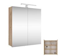 Planetmöbel Armoire de Salle de Bain à Miroir avec éclairage de 60 cm de Large - Armoire de Salle de Bain Suspendue avec Miroir - Éclairage LED chromé - Chêne doré