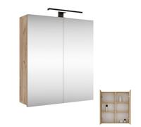 Planetmöbel Armoire de Salle de Bain à Miroir avec éclairage de 60 cm de Large - Armoire de Salle de Bain Suspendue avec Miroir - Éclairage LED Noir Mat - Chêne doré