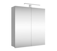 Planetmöbel Armoire de Salle de Bain à Miroir avec éclairage de 60 cm de Large - Armoire de Salle de Bain Suspendue avec Miroir - Éclairage LED chromé - Blanc/Gris