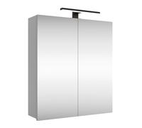 Planetmöbel Armoire de Salle de Bain à Miroir avec éclairage de 60 cm de Large - Armoire de Salle de Bain Suspendue avec Miroir - Éclairage LED Noir Mat - Blanc/Gris