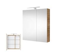 Planetmöbel Armoire de Salle de Bain avec Miroir chêne Sonoma 60,2x67,4x14cm et éclairage LED, Armoire Murale Double Portes