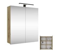 Planetmöbel Armoire de Toilette avec éclairage Largeur 60 cm | Armoire de Toilette Suspendue avec Miroir | Noir Mat Eclairage LED | Chêne Artizan