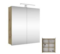 Planetmöbel Armoire de Toilette Salle de Bain avec éclairage Largeur 60 cm | Armoire de Toilette Suspendue avec Miroir | éclairage LED chromé | chêne artizan