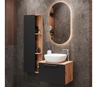 Planetmöbel Astra Ensemble Meuble Salle de Bain avec Meuble sous lavabo 60 cm, 1 Armoire latérale chêne doré Anthracite, sans Vasque à Poser