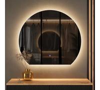 Planetmöbel Aube Miroir LED avec éclairage | miroir mural demi-lune en forme d'arche, bord inférieur droit, fonction variateur, lumière blanc neutre 4200 K, 80 x 70 cm