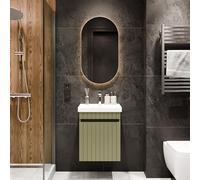 Planetmöbel Cosmia Ensemble de meubles de salle de bain, lavabo avec meuble inférieur, 50 x 60 x 35 cm, vert menthe, miroir avec éclairage de 50 cm, robinet de salle de bain chromé, lavabo en