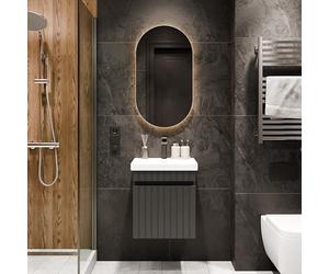 Planetmöbel Cosmia Ensemble de meubles de salle de bain, lavabo avec meuble inférieur, 50 x 60 x 35 cm, anthracite, robinet de salle de bain, en céramique, avec tiroir