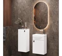 Planetmöbel Ensemble de meubles de salle de bain, avec meuble inférieur, 40 x 60 x 29 cm, miroir avec éclairage de 50 x 90 cm et armoire midi pour salle de bain, WC d'invités et salle de bain, blanc