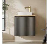 Planetmöbel Ensemble de Meubles de Salle de Bain Lavabo avec Meuble sous Vasque 56 x 55 x 30 cm Anthracite, avec robinetterie et vidage doré brossé pour Salle de Bain, WC invités et Salle d'eau