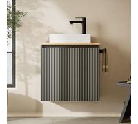 Planetmöbel Ensemble de Meubles de Salle de Bain Lavabo avec Meuble sous Vasque 56 x 55 x 30 cm Anthracite, avec robinetterie et vidage de lavabo Noir pour Salle de Bain, WC invités et Salle de Bain