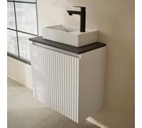 Planetmöbel Ensemble de meubles de salle de bain Meuble-lavabo avec meuble sous vasque 56 x 55 x 30 cm blanc, avec robinetterie et vidage de lavabo noir pour salle de bain, WC invités et salle de bain