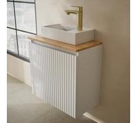 Planetmöbel Ensemble de Meubles de Salle de Bain Meuble-lavabo avec Meuble sous Vasque 56 x 55 x 30 cm Blanc, avec robinetterie et vidage doré brossé pour Salle de Bain, WC invités et Salle de Bain