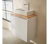 Planetmöbel Ensemble de Meubles de Salle de Bain Meuble-lavabo avec Meuble sous Vasque 56 x 55 x 30 cm Blanc, avec robinetterie et vidage chromés pour Salle de Bains, WC invités et Salle de Bains